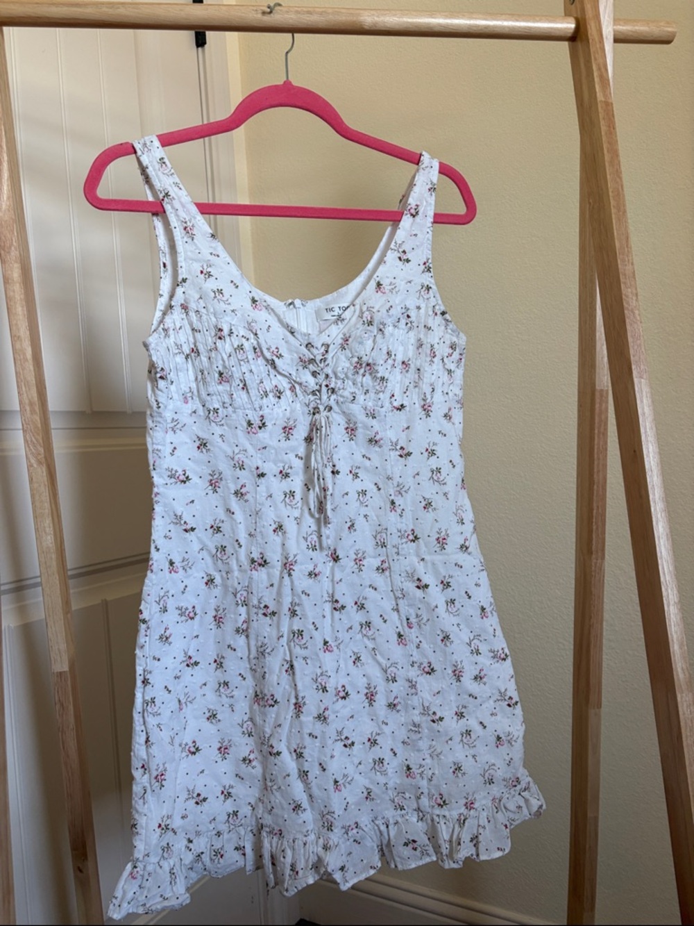 White Floral Tie-Front Sleeveless Camisole Dress
